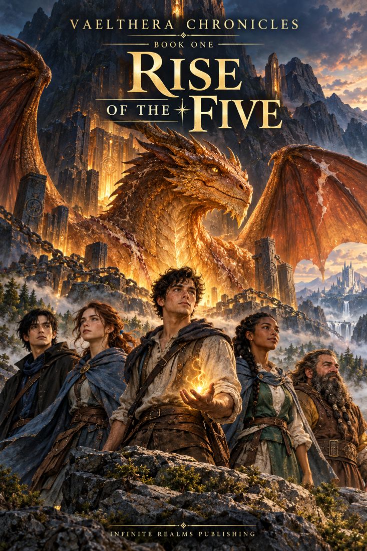 Five champions beneath a fire dragon, Vaelthera concept art